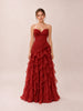 Belle Burgundy Sweetheart Strapless Ruffled Dress