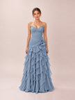Belle Dusty Blue Sweetheart Strapless Ruffled Dress