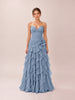 Belle Dusty Blue Sweetheart Strapless Ruffled Dress