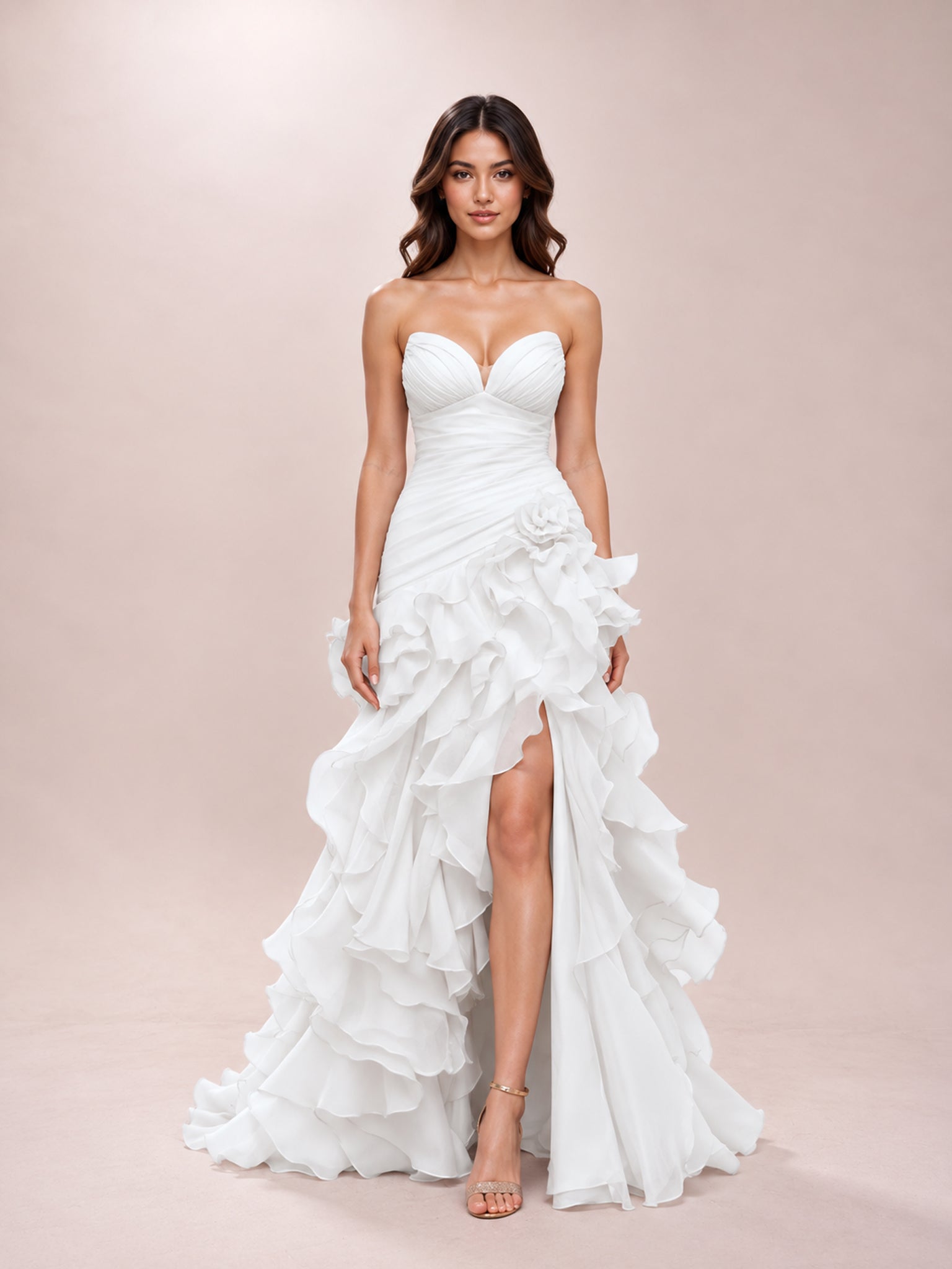 Belle White Sweetheart Strapless Ruffled Dress (Copy)