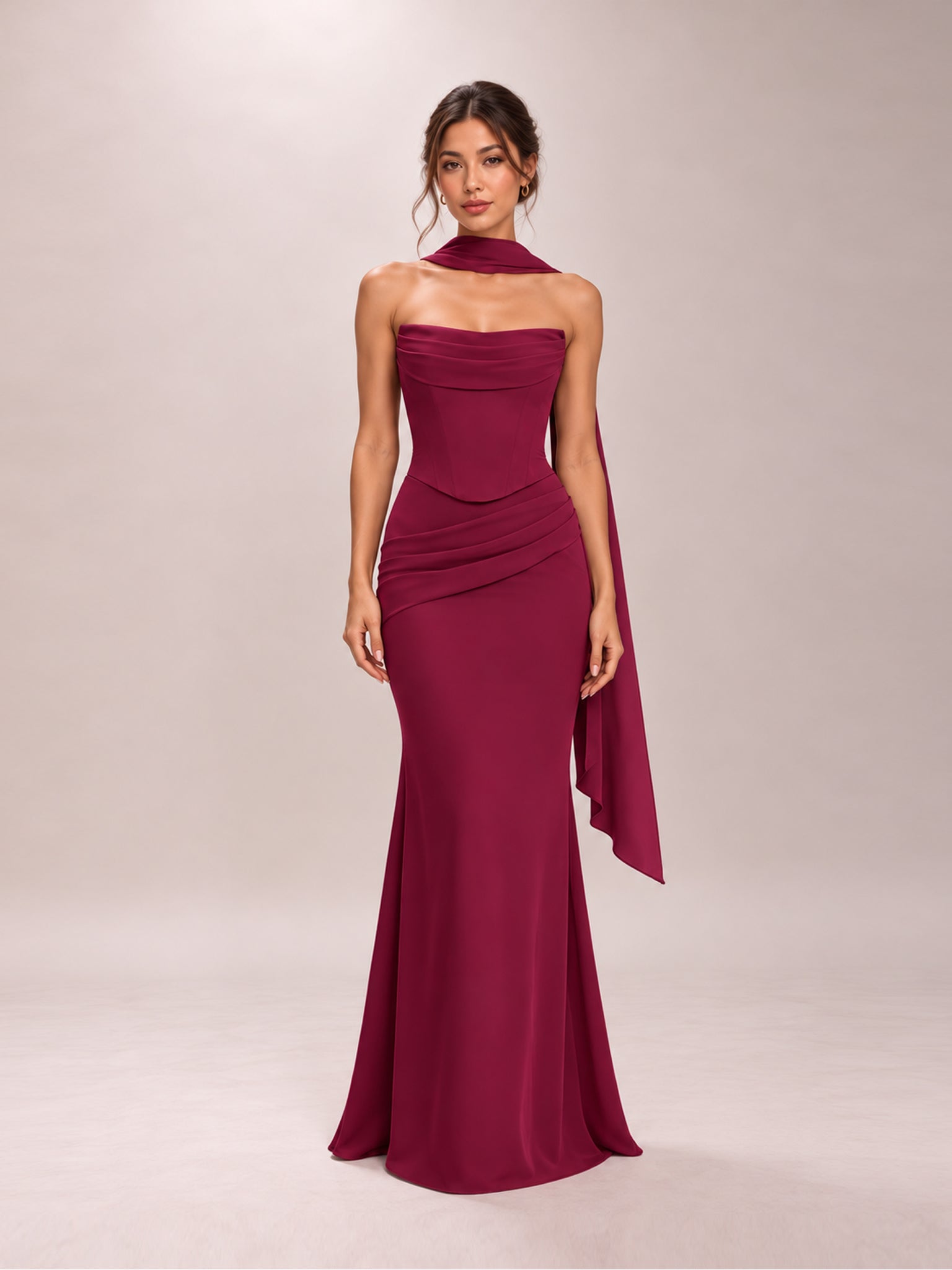 Sorrel Two Piece Burgundy Mermaid Corset Chiffon Dress