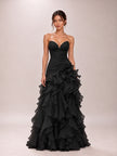 Belle Black Sweetheart Strapless Ruffled Dress