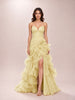 Belle Gold Sweetheart Strapless Ruffled Dress