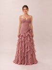 Belle Dusty Pink Sweetheart Strapless Ruffled Dress