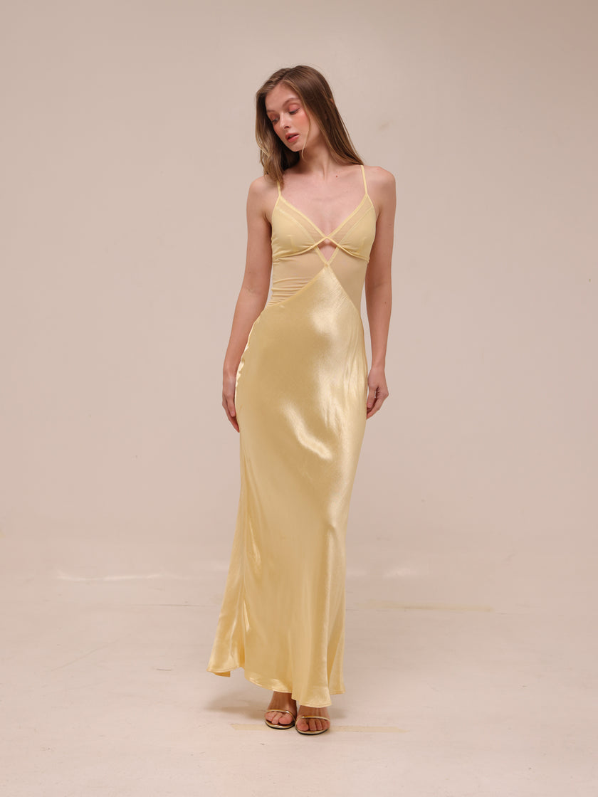 Margot V Maxi Dress in Butter Yellow