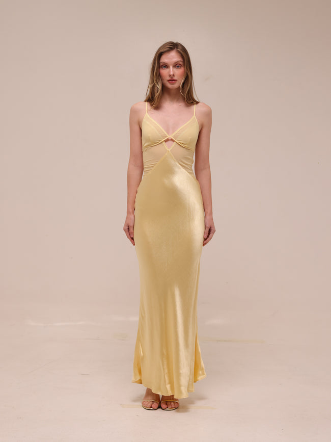 Margot V Maxi Dress in Butter Yellow