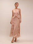 Ellington Crystal Strap Ruffle Midi Dress