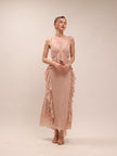 Ellington Crystal Strap Ruffle Midi Dress