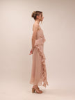 Ellington Crystal Strap Ruffle Midi Dress