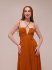Ziv Pleated Chiffon Gown In Rust