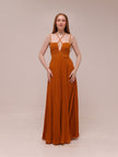 Ziv Pleated Chiffon Gown In Rust