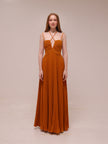 Ziv Pleated Chiffon Gown In Rust