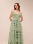 Sage Tiered Tulle Maxi Dress