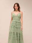 Sage Tiered Tulle Maxi Dress