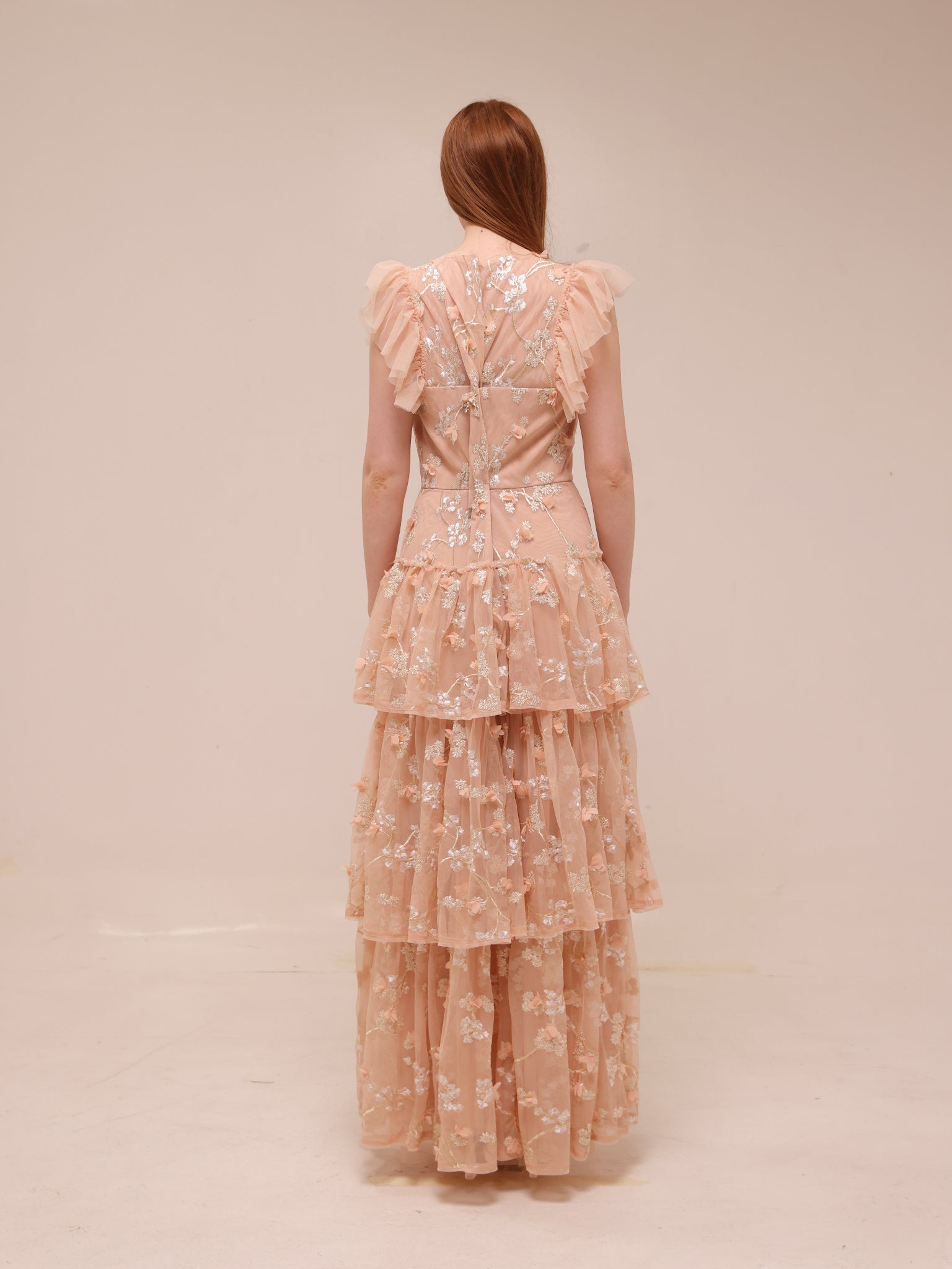Willow Embroidered Ruffle Evening Dress