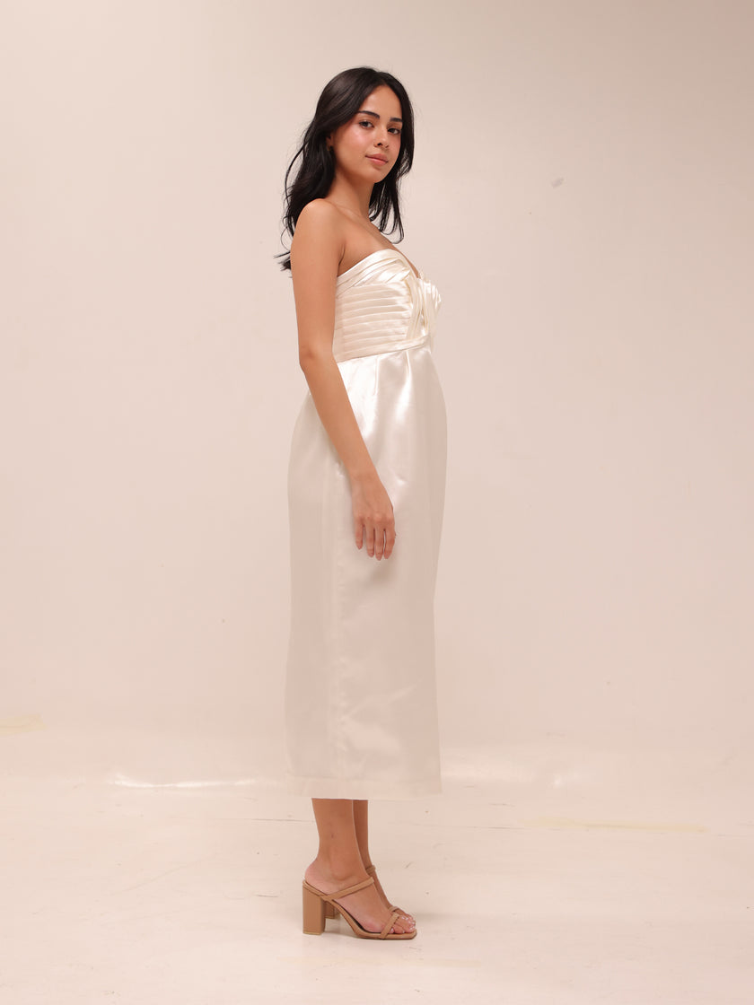Strapless Satin Midi Dress
