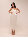 Strapless Satin Midi Dress