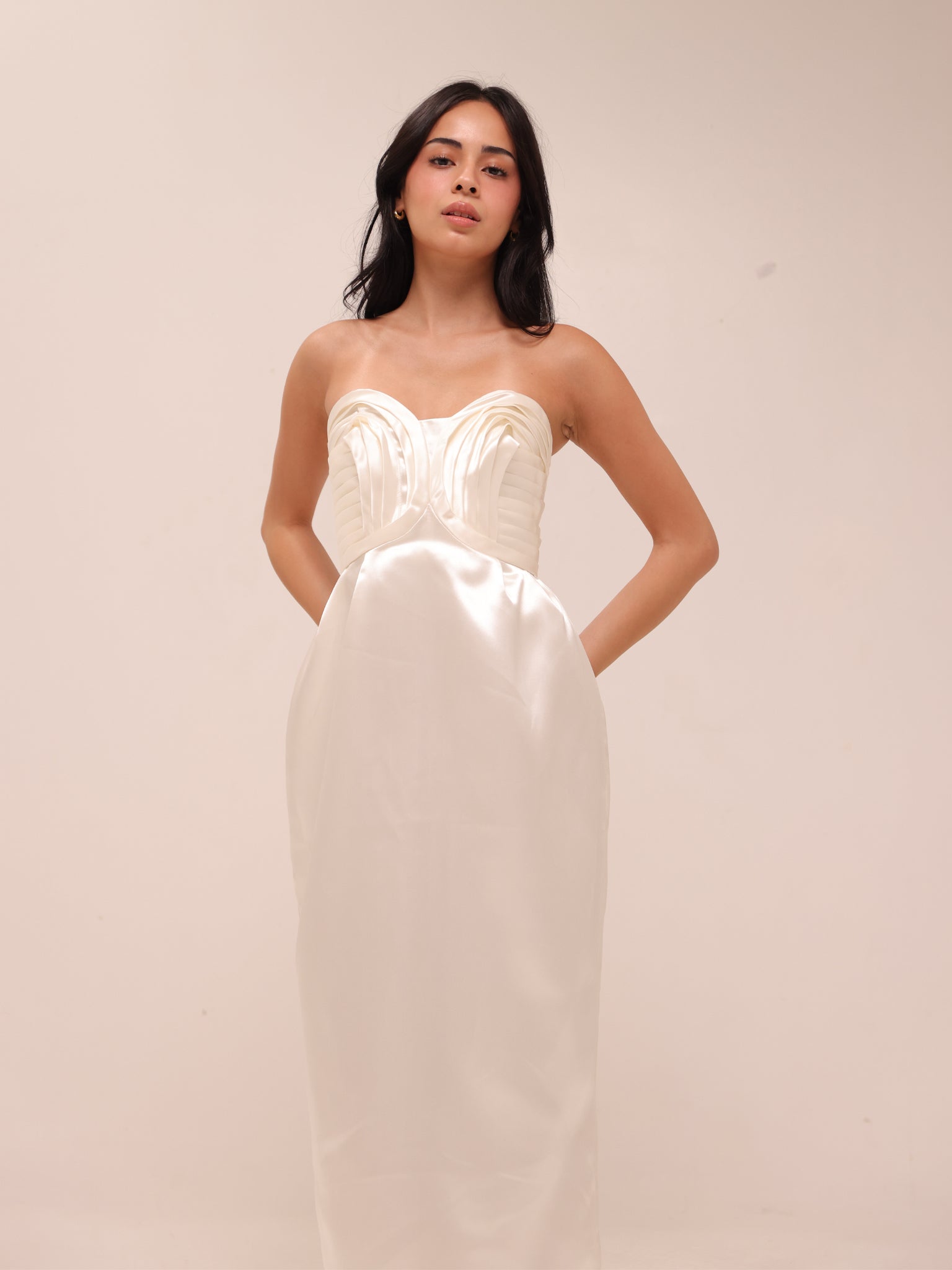 Strapless Satin Midi Dress