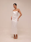 Square-Neck Back-Slit Slim Satin Midi Dress