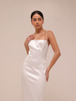 Square-Neck Back-Slit Slim Satin Midi Dress