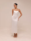 Square-Neck Back-Slit Slim Satin Midi Dress