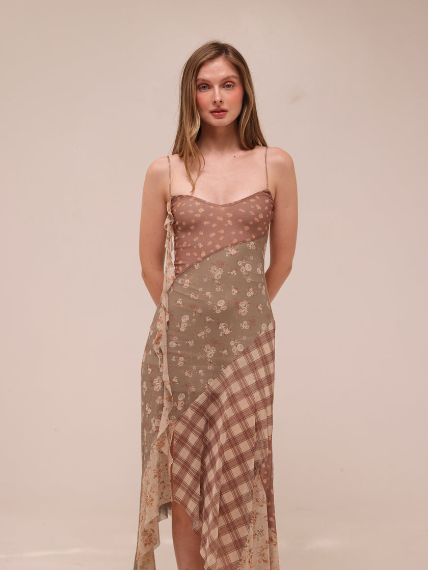 Meadow Patchwork Slip Midi Dress