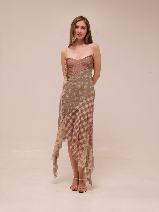Meadow Patchwork Slip Midi Dress