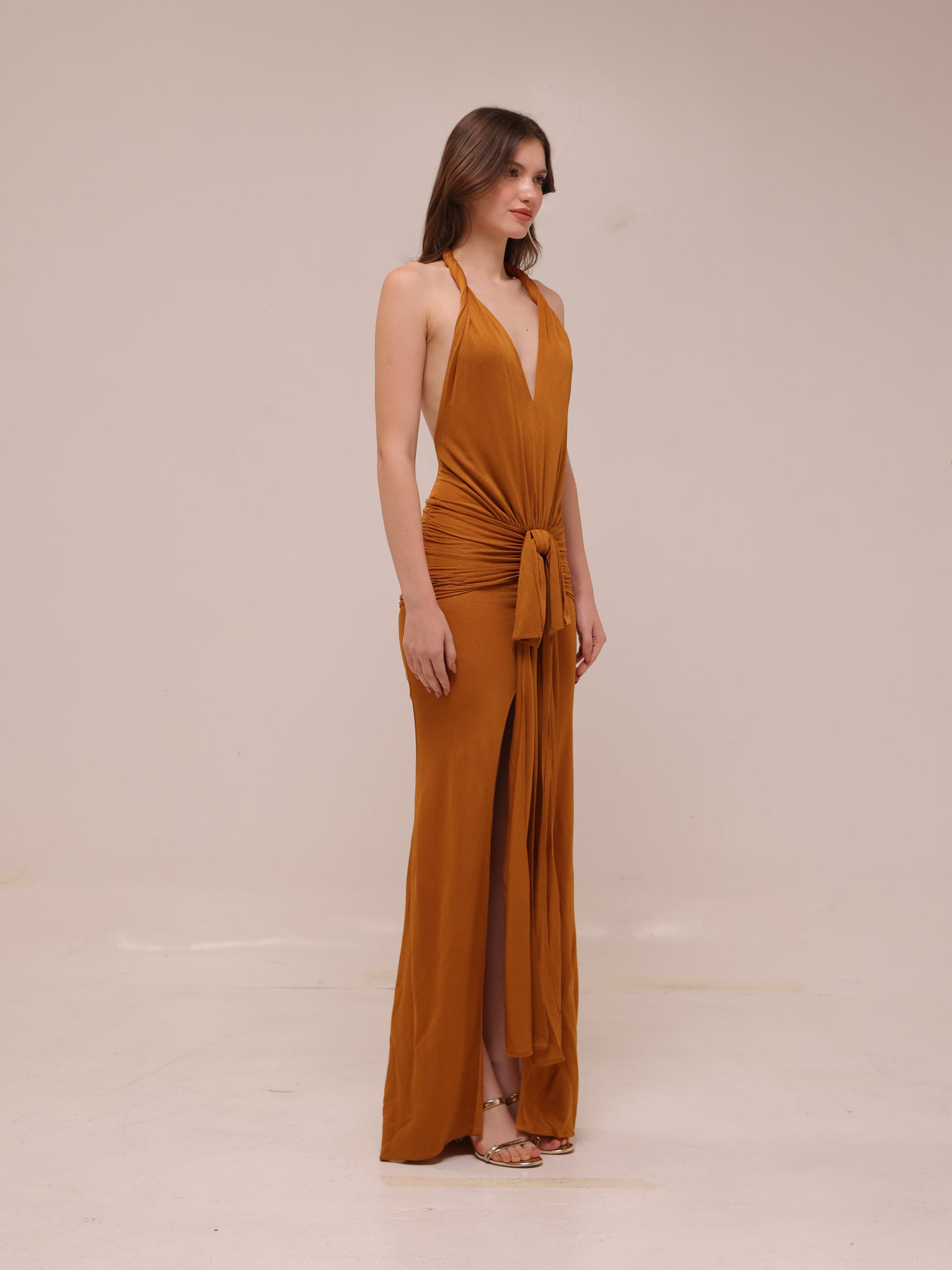 Draped Viscose Long Halter Dress