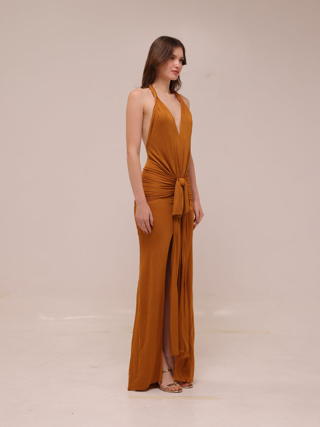 Draped Viscose Long Halter Dress
