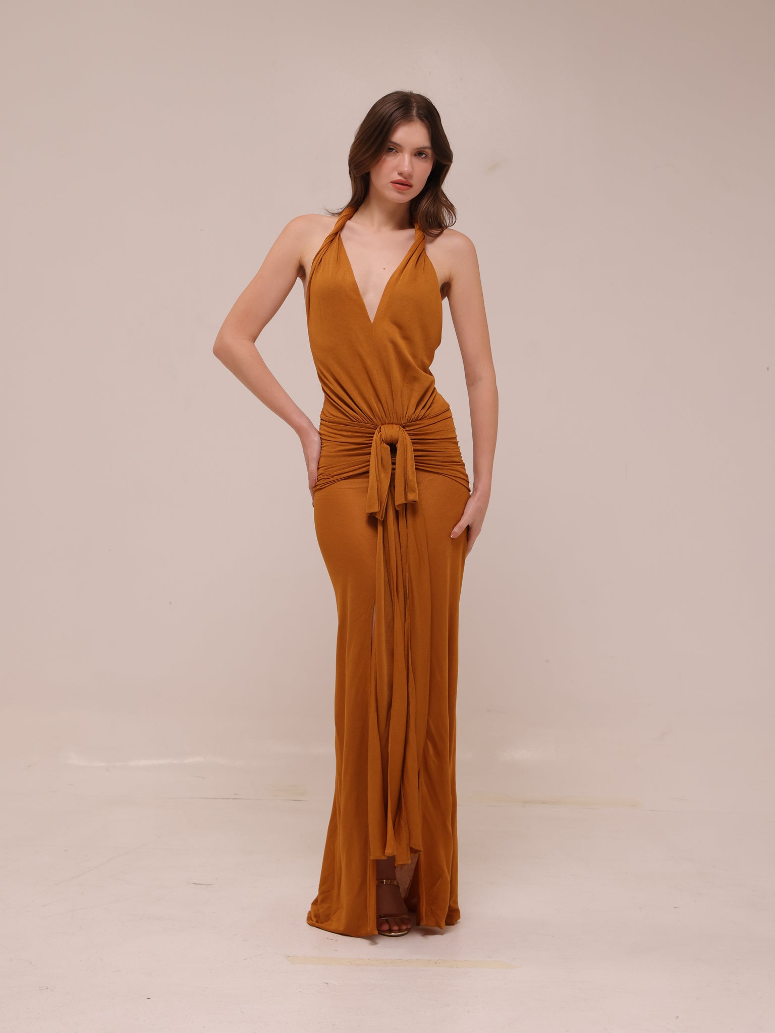 Draped Viscose Long Halter Dress