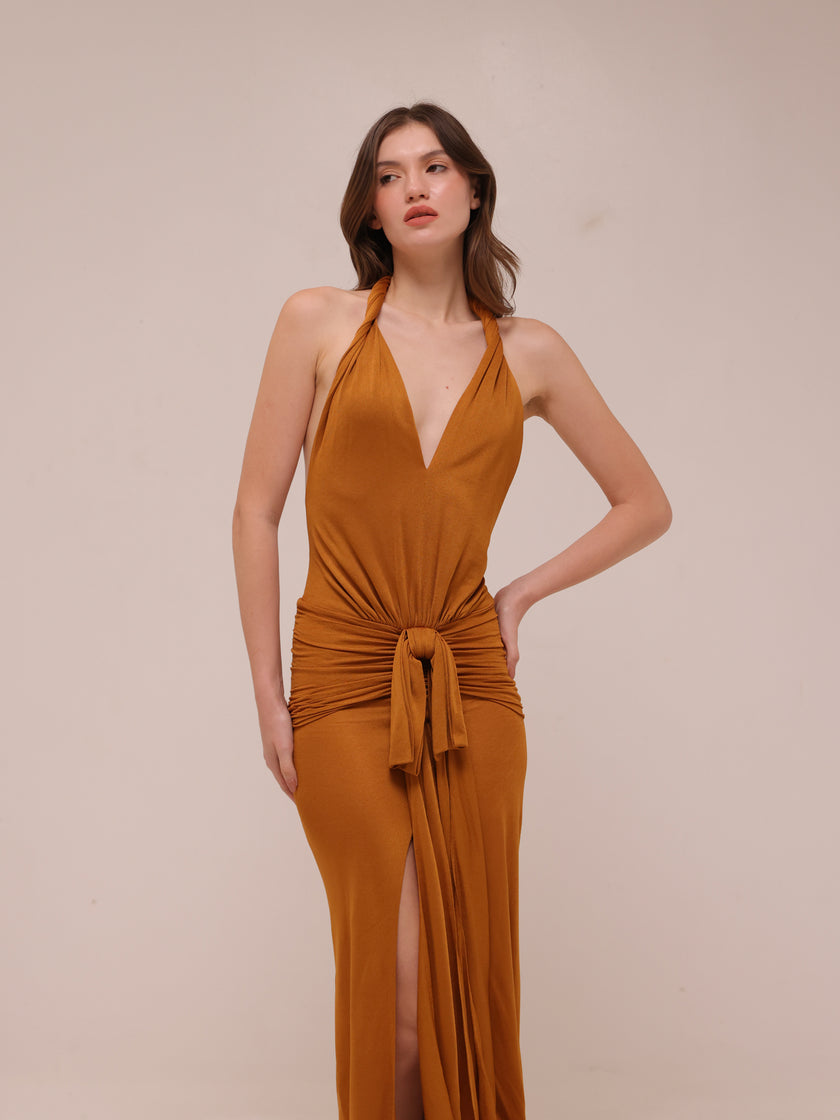Draped Viscose Long Halter Dress