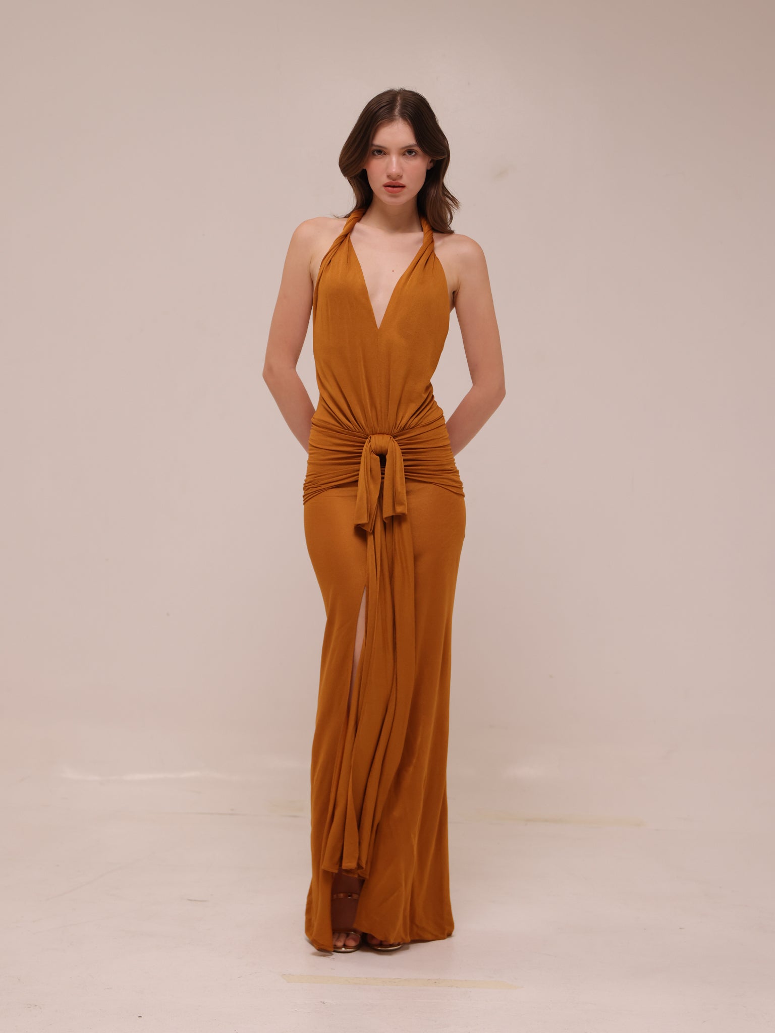 Draped Viscose Long Halter Dress