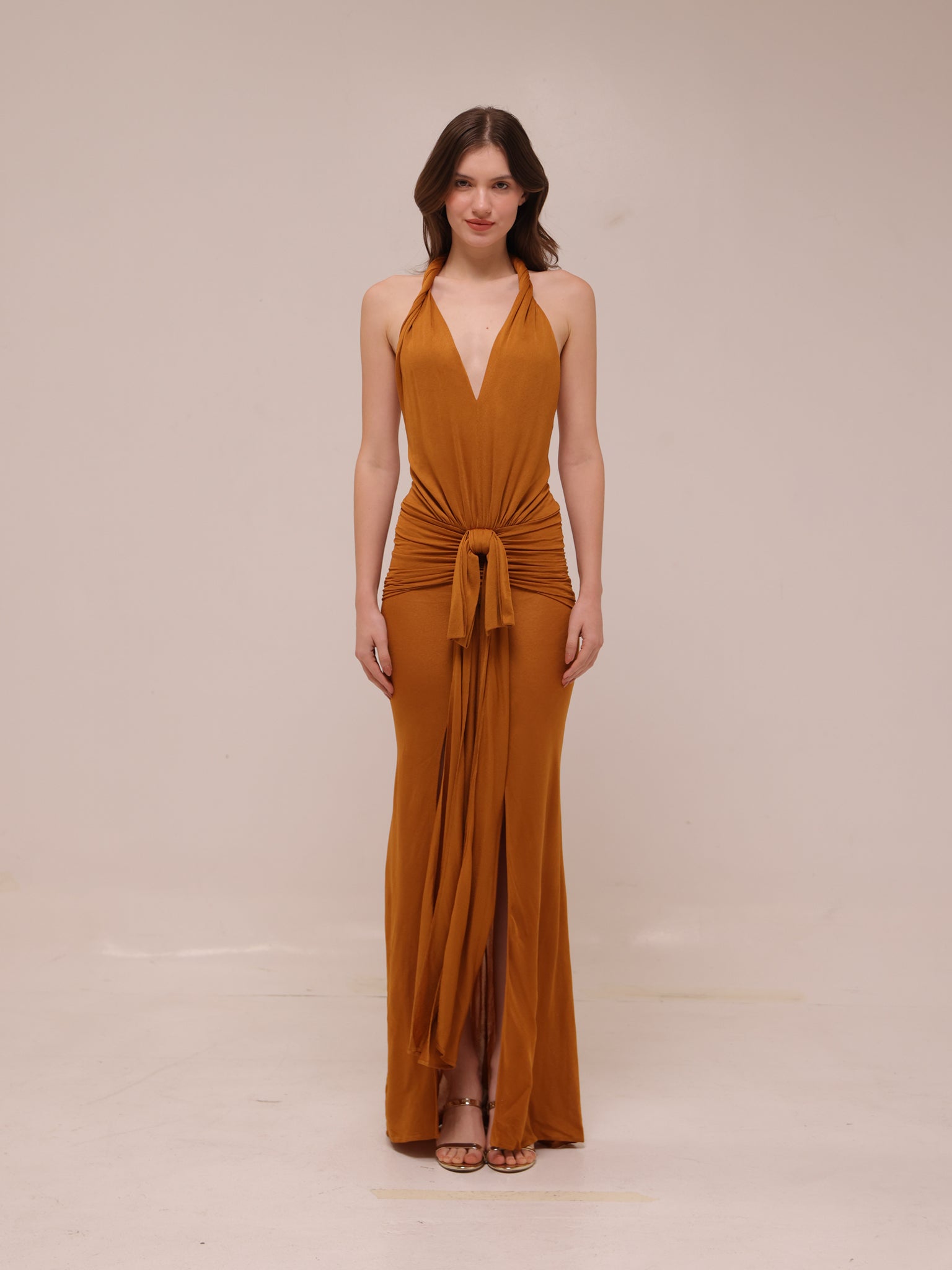 Draped Viscose Long Halter Dress