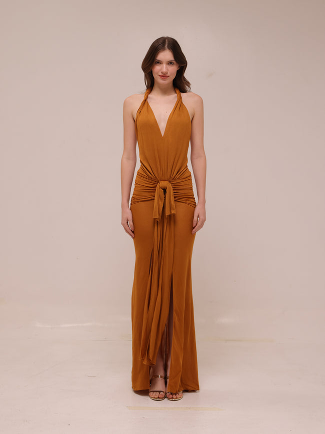 Draped Viscose Long Halter Dress