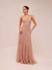 Moriza Power Pink Tulle Lace Gown