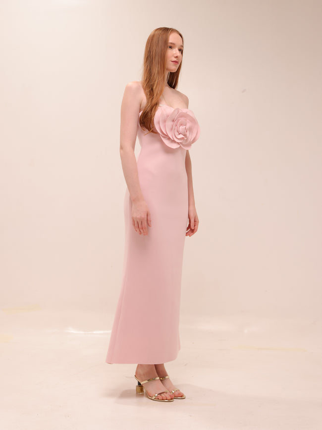 Rosette Scuba Strapless Gown