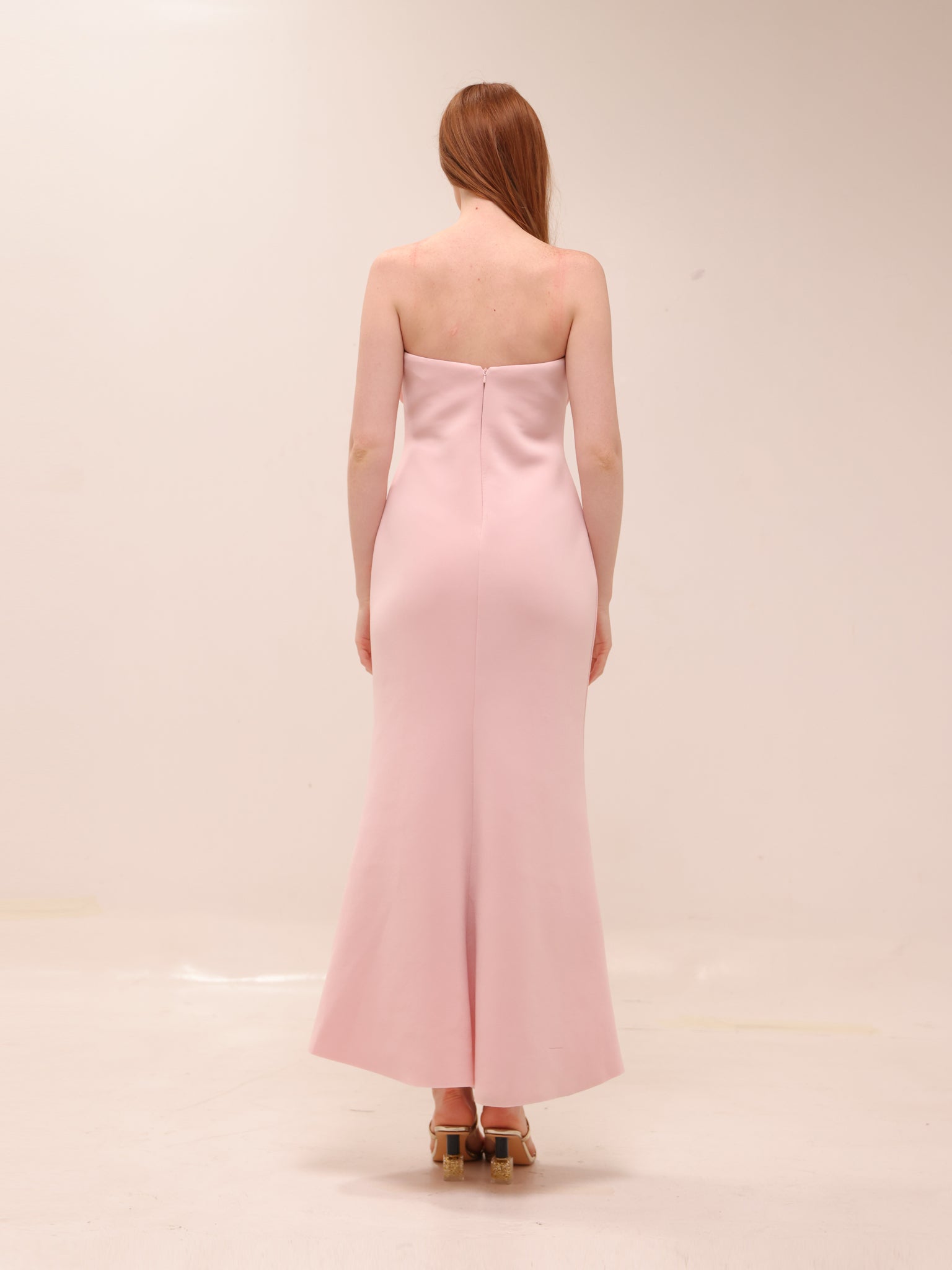 Rosette Scuba Strapless Gown
