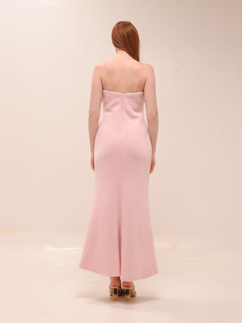 Rosette Scuba Strapless Gown