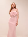 Rosette Scuba Strapless Gown