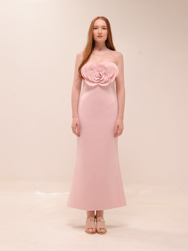 Rosette Scuba Strapless Gown