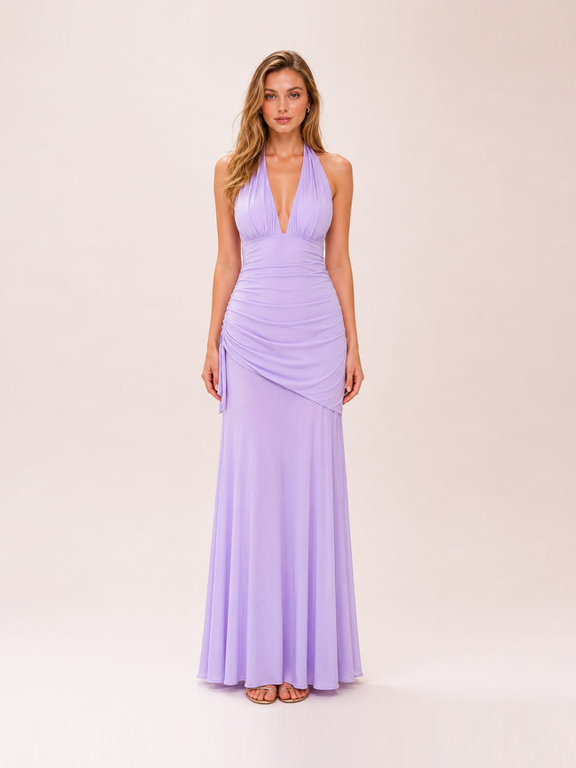 Ophelia Halter Neck Maxi Dress in Lilac