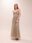 Pleated Metallic Maxi Dress