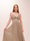 Pleated Metallic Maxi Dress