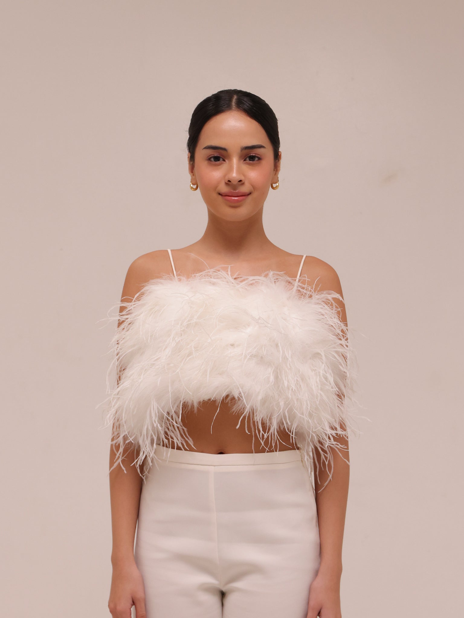 Ostrich Feather Bandeau Top White