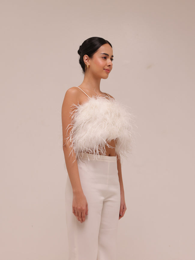 Ostrich Feather Bandeau Top White