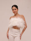 Ostrich Feather Bandeau Top White