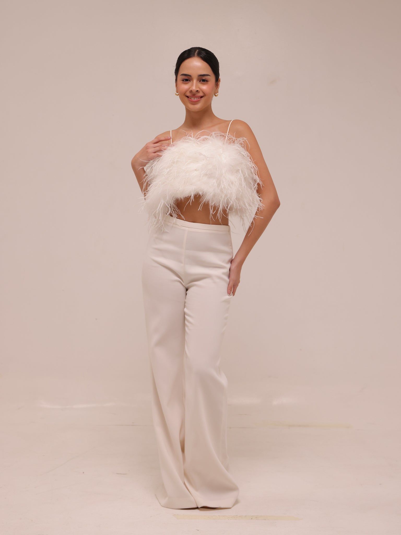 Ostrich Feather Bandeau Top White