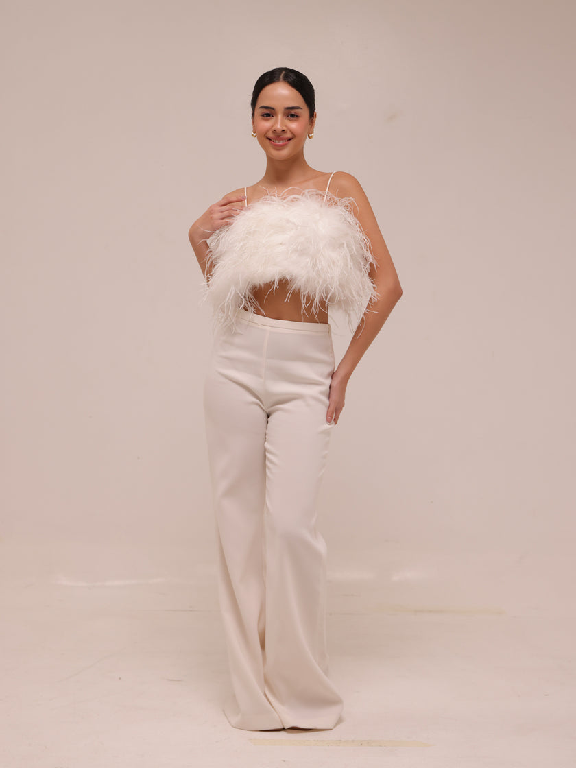 Ostrich Feather Bandeau Top White