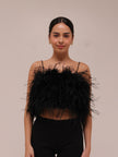 Ostrich Feather Bandeau Top Black