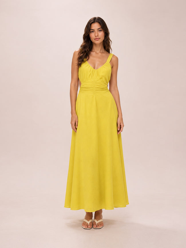 Viscose-Linen Cut-Out Maxi Dress